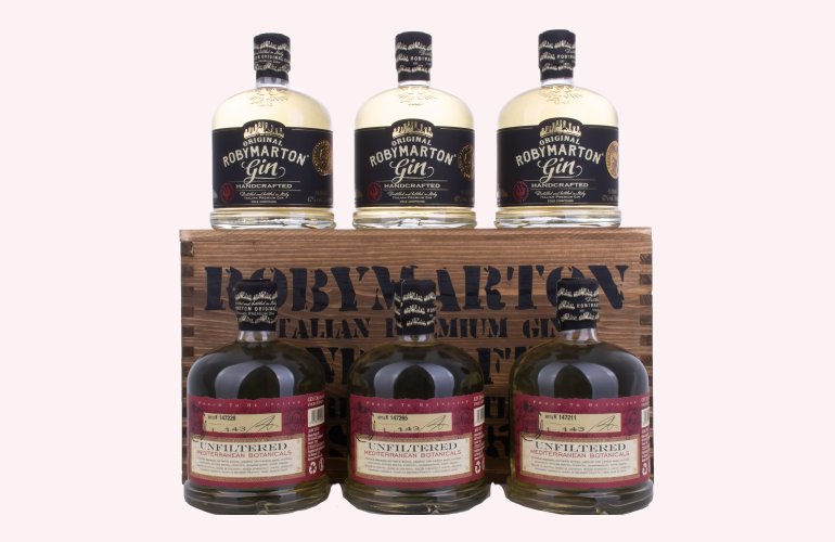 Roby Marton Gin Original Italian Premium Dry 47% Vol. 6x0,7l in Holzkiste