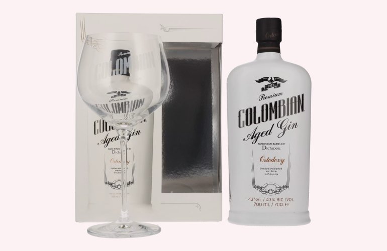 Dictador Ortodoxy Colombian Aged White Gin 43% Vol. 0,7l in Giftbox with glass