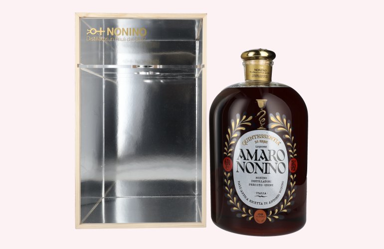 Amaro Nonino Quintessentia Di Erbe Liquore 35% Vol. 6,3l in Holzkiste met Servierpipette