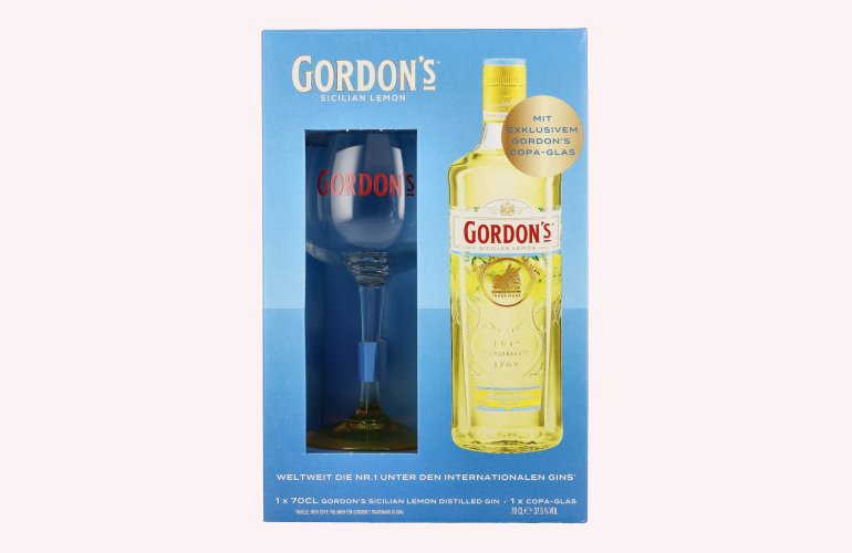 Gordon's SICILIAN LEMON Distilled Gin 37,5% Vol. 0,7l in Geschenkbox mit Glas