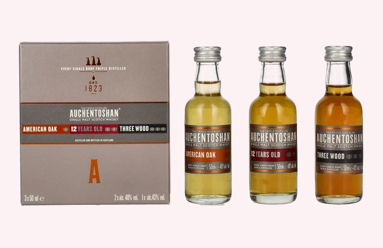 Auchentoshan Gift Collection (American Oak, 12YO, Three Wood) 41% Vol. 3x0,05l in Geschenkbox