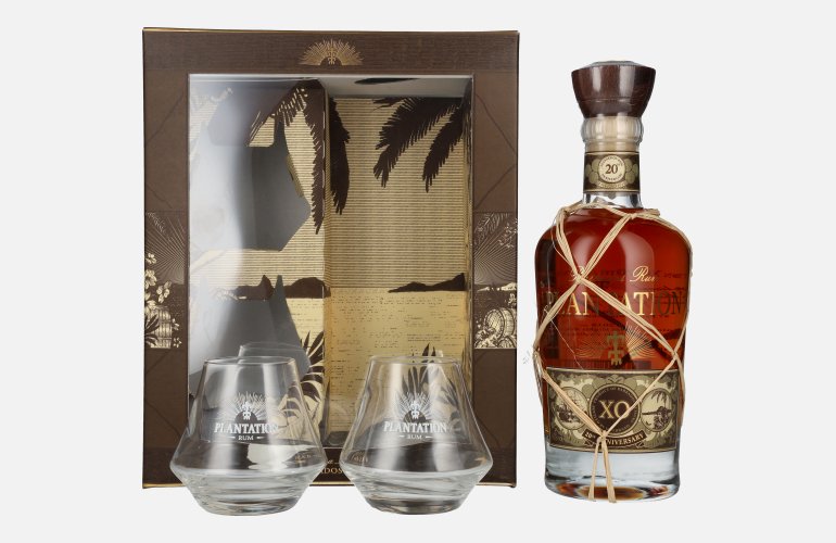 Plantation Rum BARBADOS XO 20th Anniversary 40% Vol. 0,7l in Geschenkbox mit 2 Gläsern