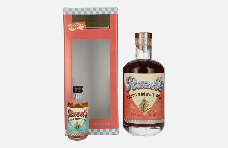 Razel's Choco Brownie Spirit Drink 38,1% Vol. 0,5l in Geschenkbox mit Miniatur 0,05l