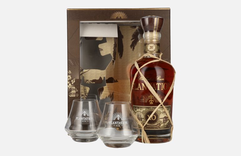 Plantation Rum BARBADOS XO 20th Anniversary 40% Vol. 0,7l en boîte cadeau avec 2 Verres