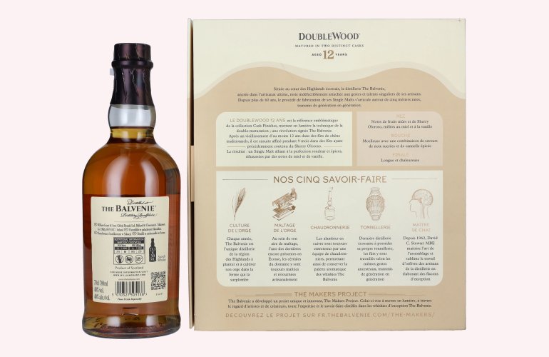 The Balvenie 12 Years Old Double Wood 40% Vol. 0,7l en boîte cadeau avec 2 Verres