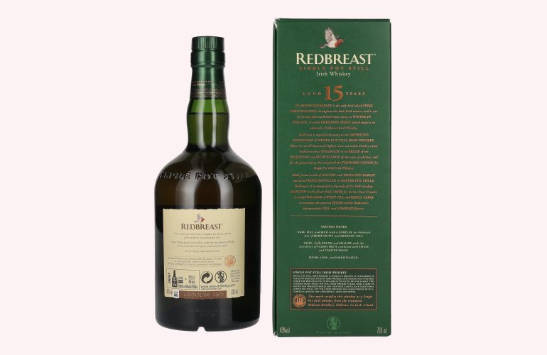 Redbreast 15 Years Old Single Pot Still Irish Whiskey 46% Vol. 0,7l en boîte cadeau