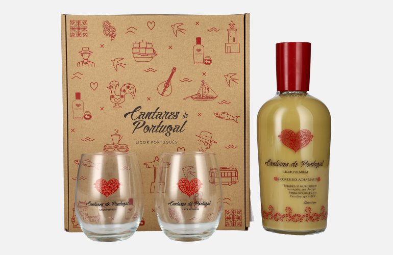 Cantares de Portugal Licor de Bolacha Maria 15% Vol. 0,7l in geschenkverpakking met 2 Bril