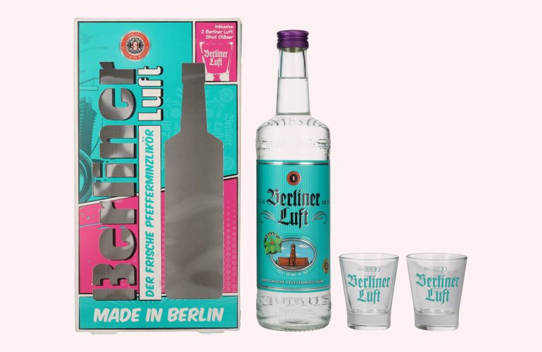 Berliner Luft DER FRISCHE Pfefferminzlikör 18% Vol. 0,7l in Geschenkbox mit 2 Gläsern