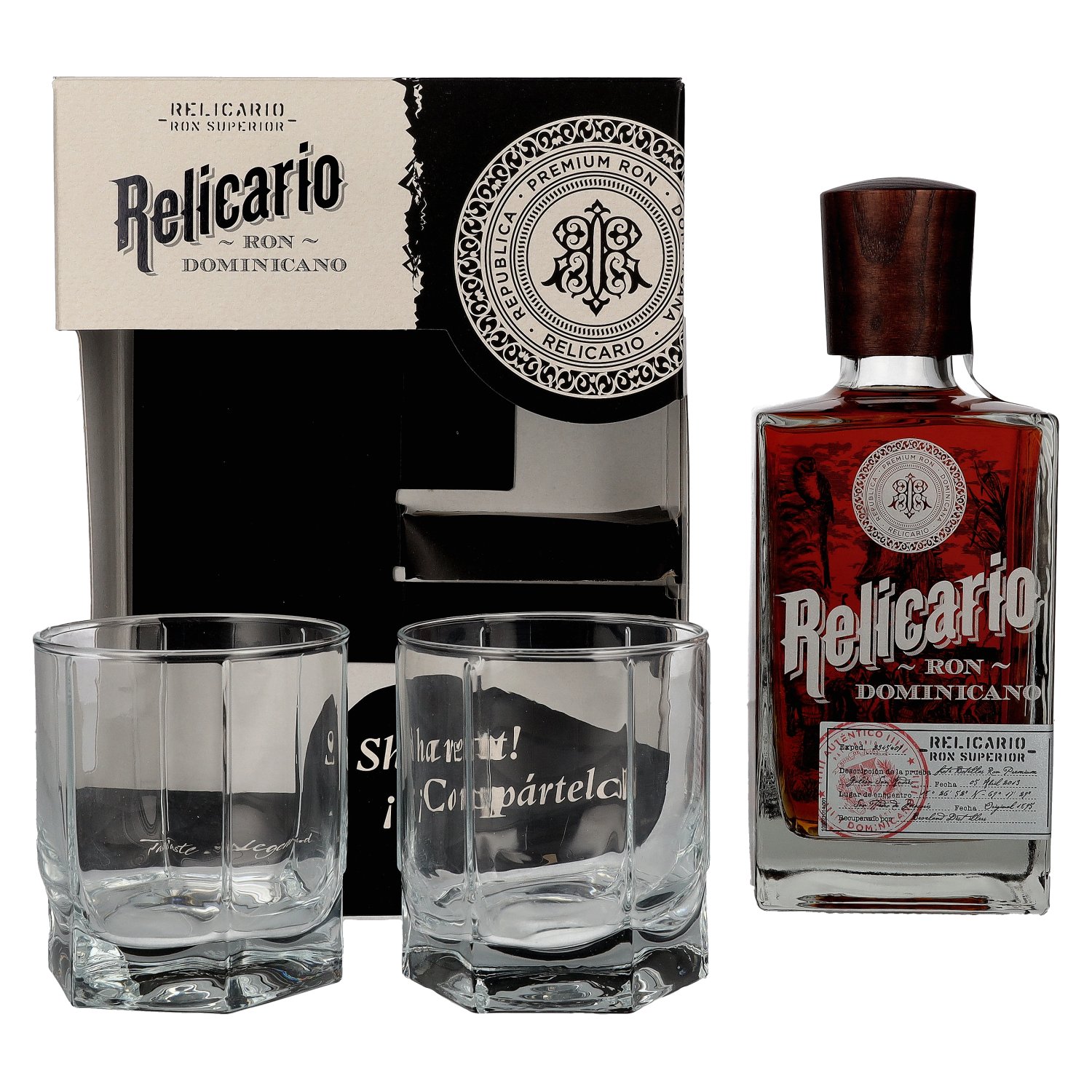 Relicario Ron Dominicano Superior 40% 2 0,7l with glasses Giftbox Vol. in