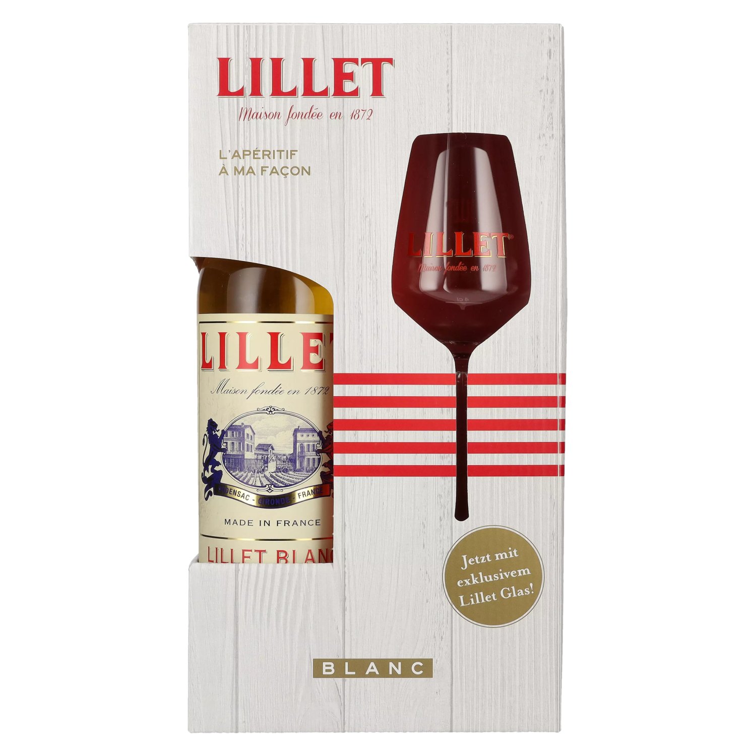 glass in with Lillet Blanc 0,75l Vol. Giftbox 17%