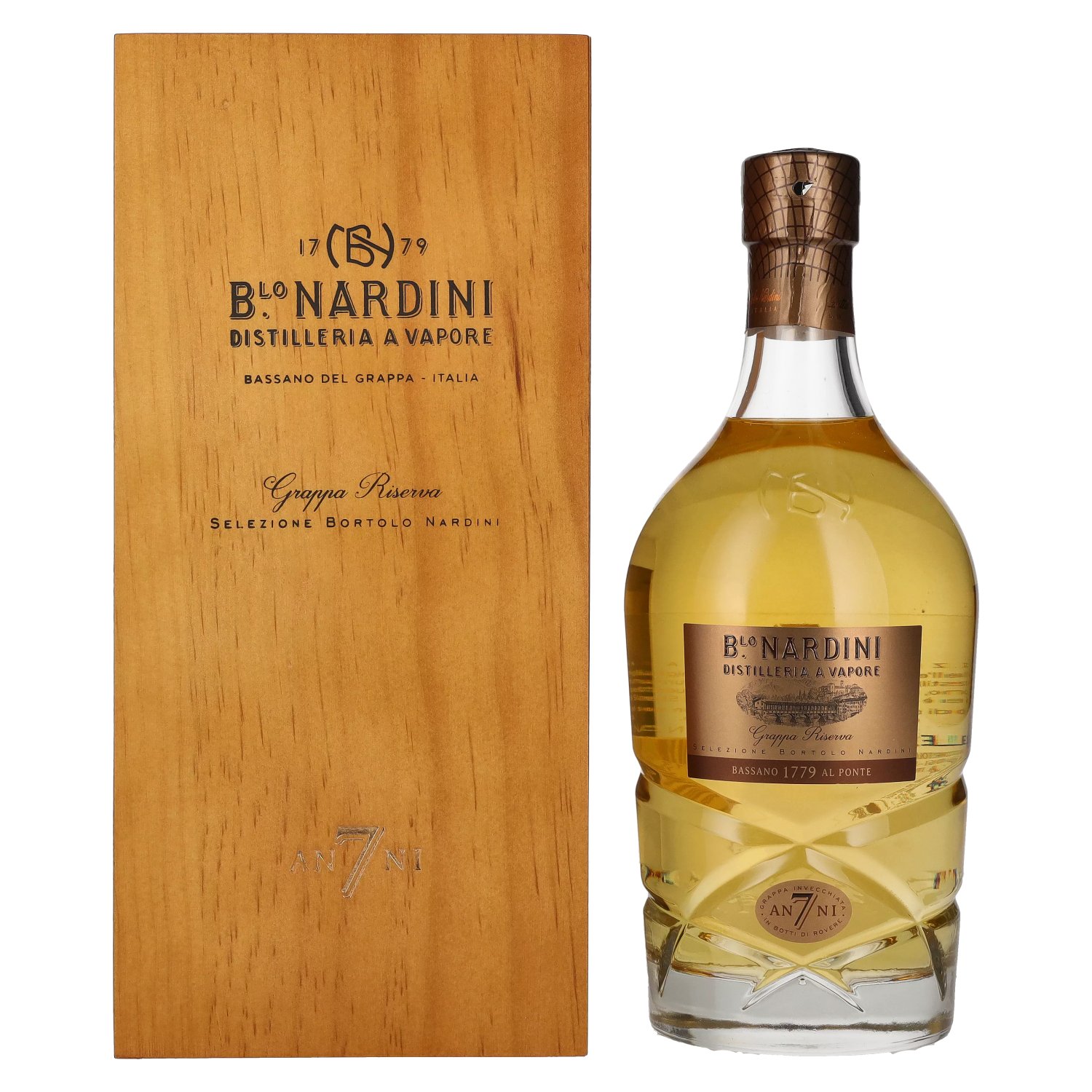 Holzkiste ANNI 45% 0,7l Vol. Riserva Grappa Nardini 7 in