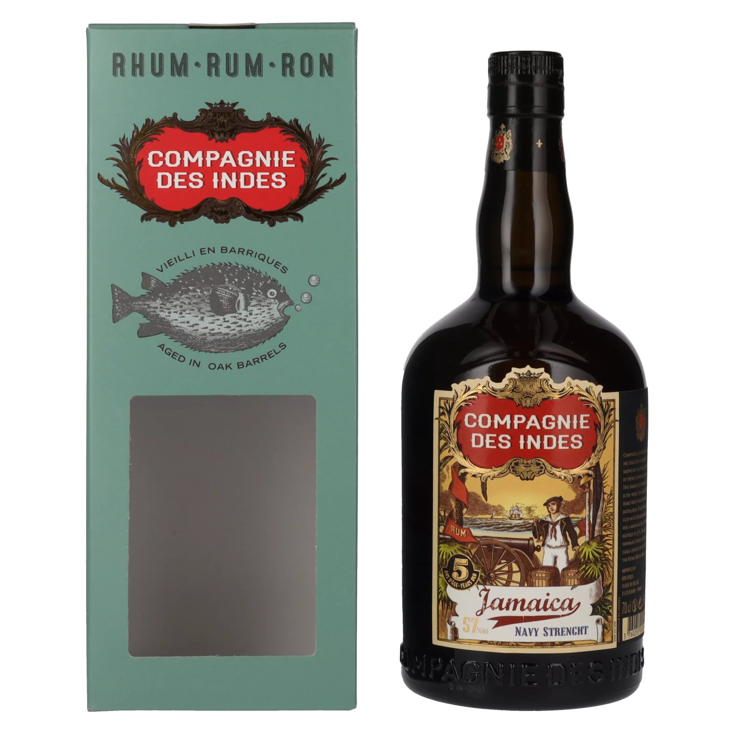 des 57% Compagnie Rum Giftbox 0,7l Jamaica Old 5 Navy Years Vol. Indes in Strength
