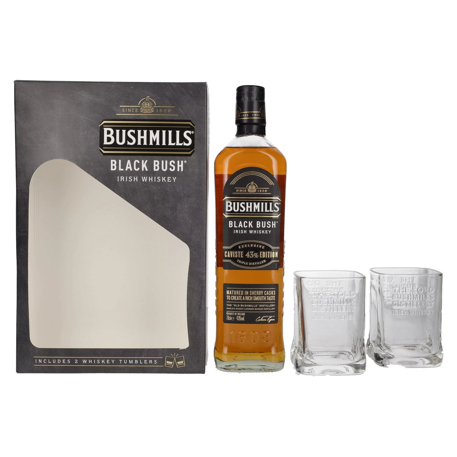 Bushmills BLACK BUSH Irish Whiskey Caviste Edition 43 Vol. 0 7l in Giftbox with 2 glasses