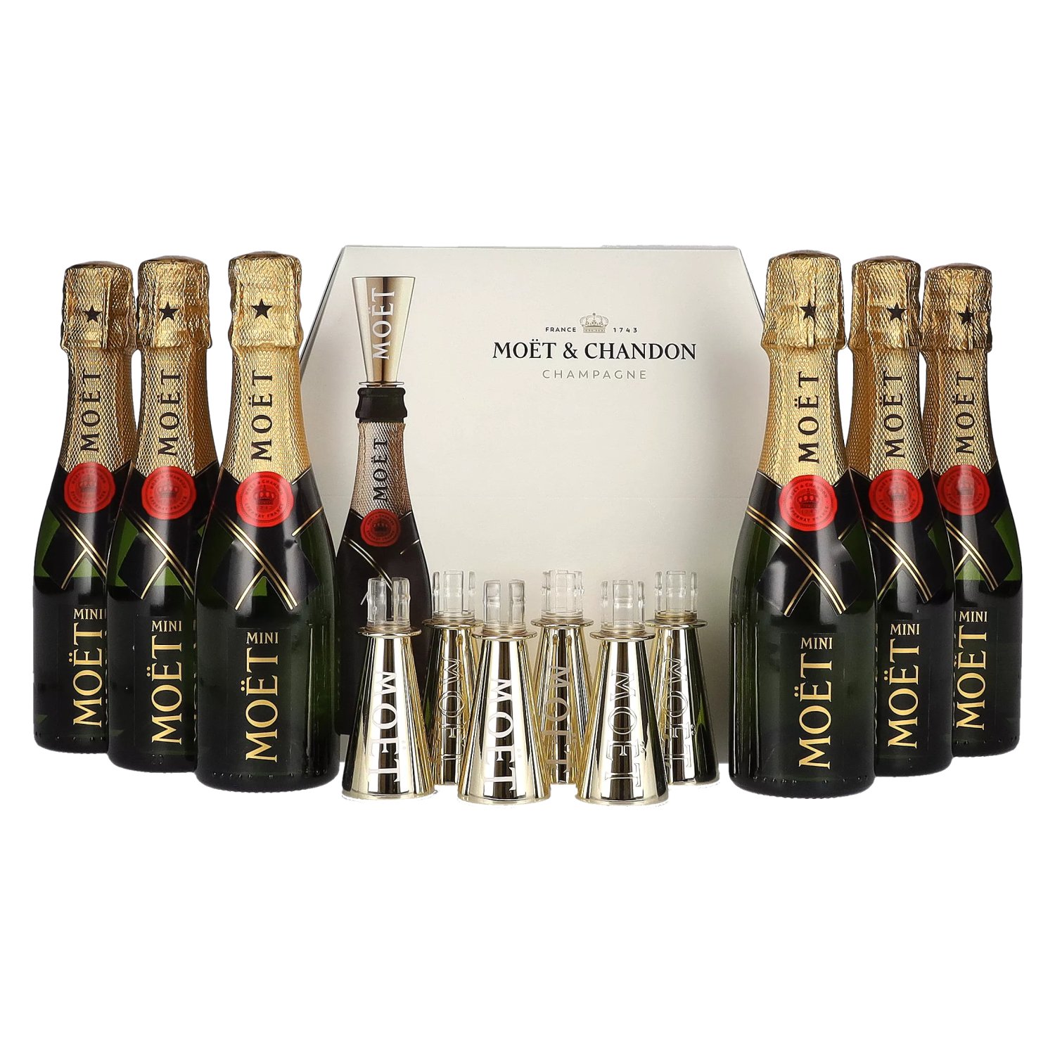 Moët & Chandon Champagne AT HOME PACK 12% Vol. 6x0,2l in Giftbox with  Bottle Sippers