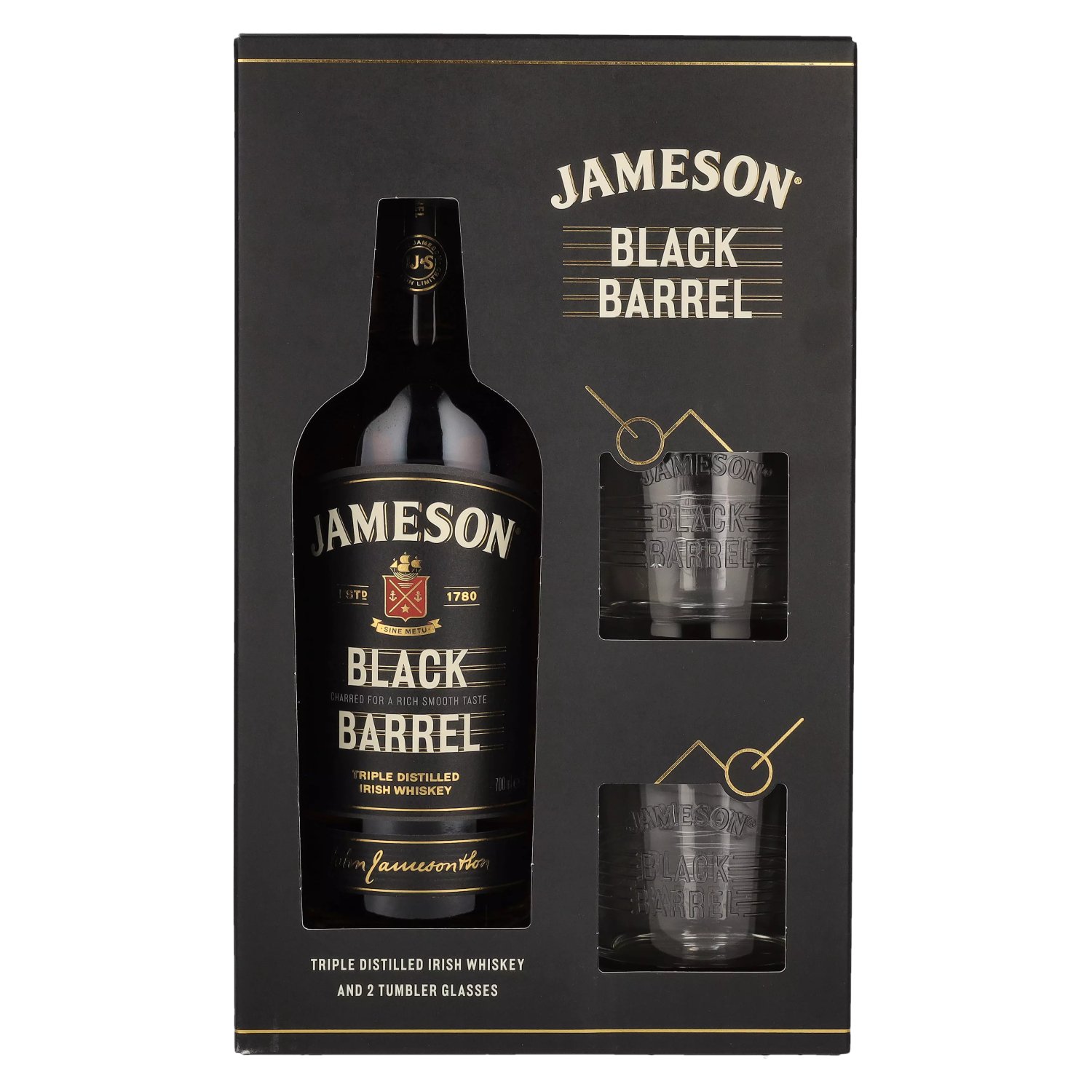 BARREL in Whiskey Giftbox Irish Triple Vol. BLACK glasses Jameson 2 with Distilled 40% 0,7l