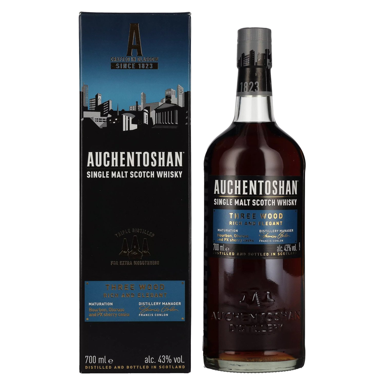 Auchentoshan THREE WOOD Single Scotch in Malt 43% 0,7l Vol. Whisky Giftbox