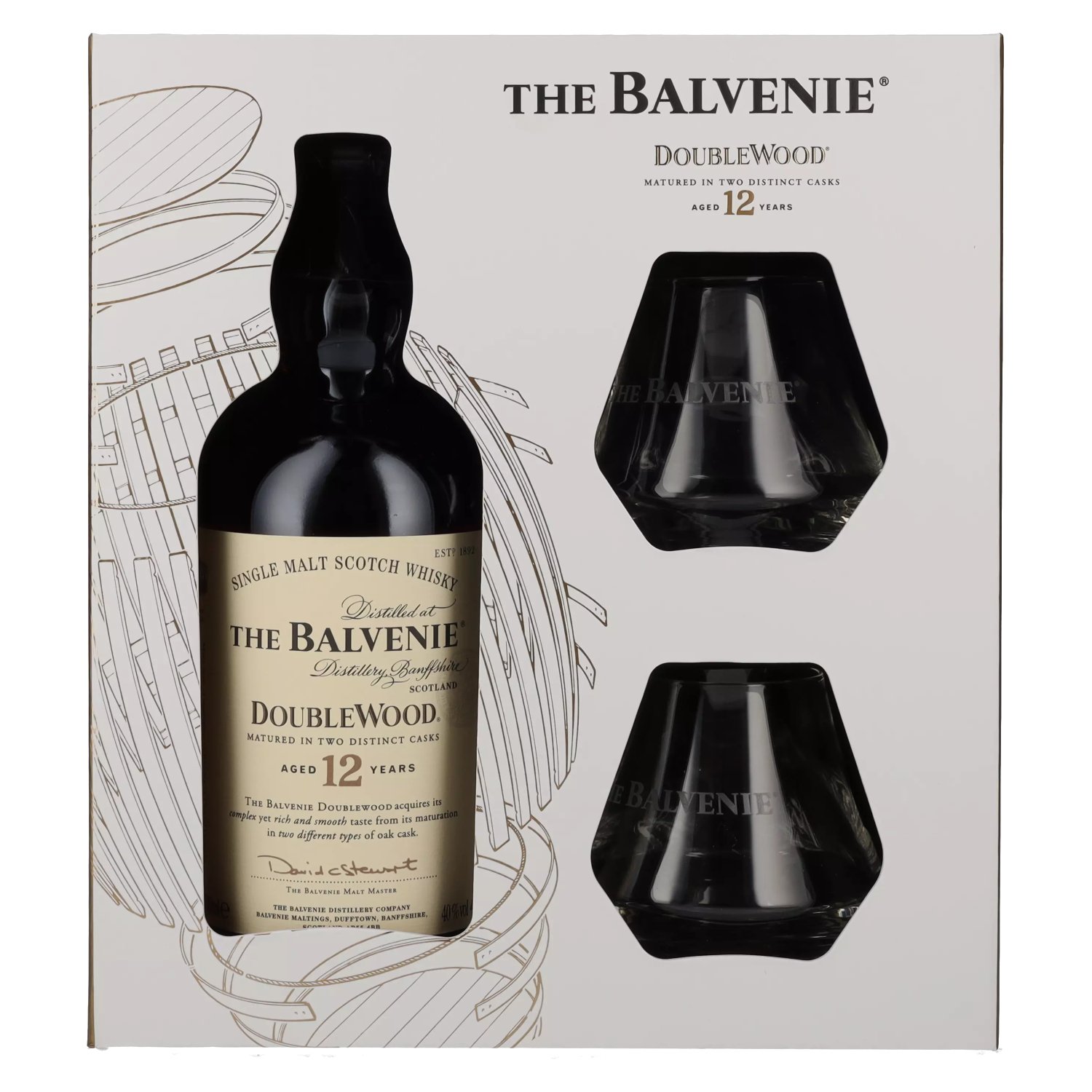 The Balvenie 12 Years Old Double Wood 40% Vol. 0,7l in Geschenkbox mit 2  Gläsern