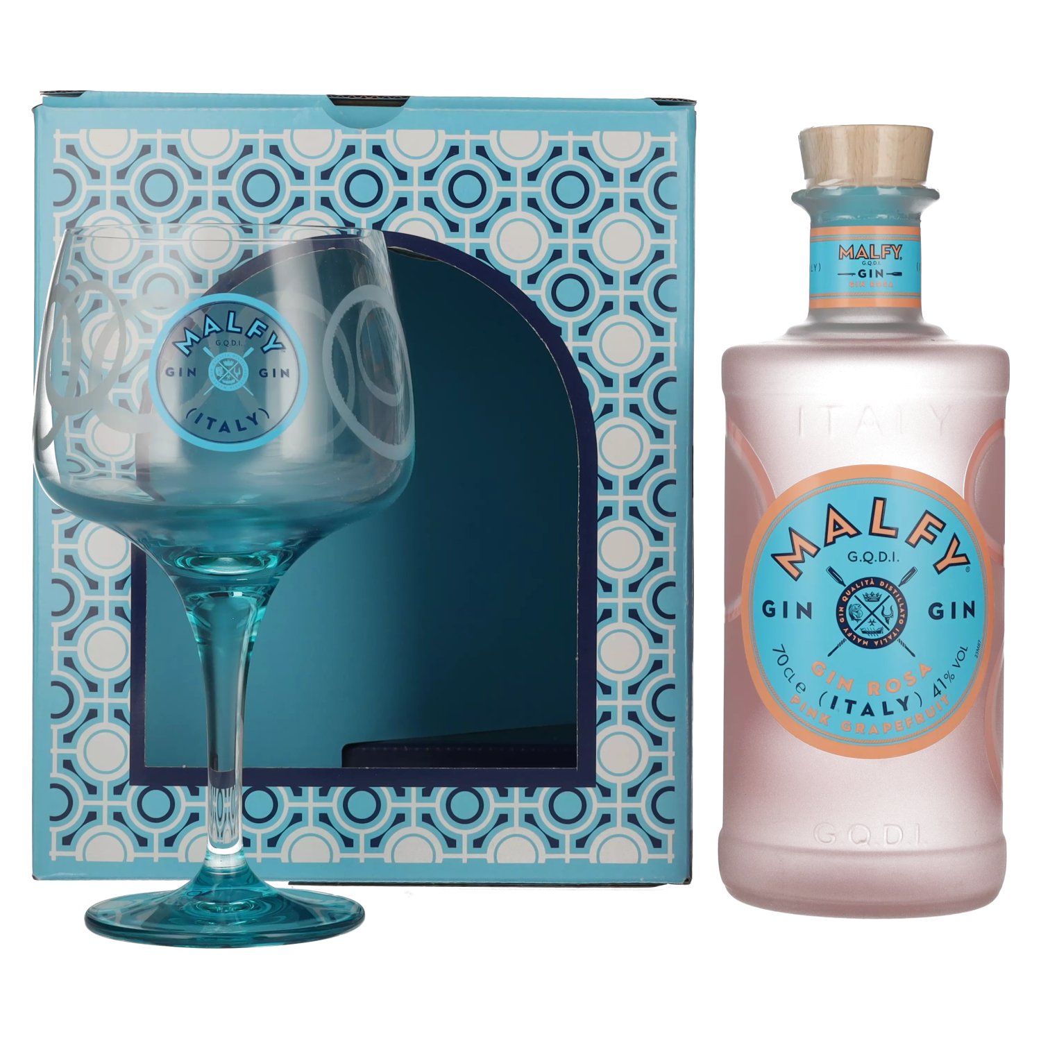 glass Giftbox with in Vol. Malfy ROSA Grapefruit Gin Sicilian 41% Pink 0,7l