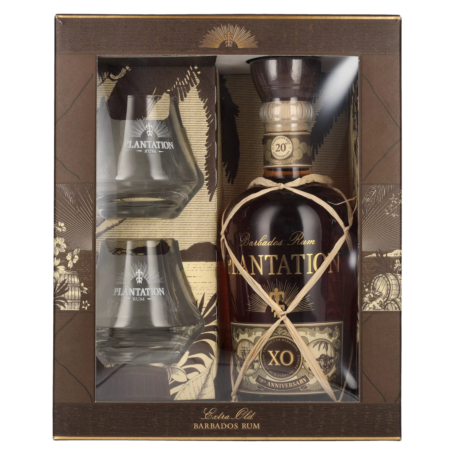 Plantation Rum BARBADOS XO 20th Anniversary 40% Vol. 0,7l in Geschenkbox mit  2 Gläsern