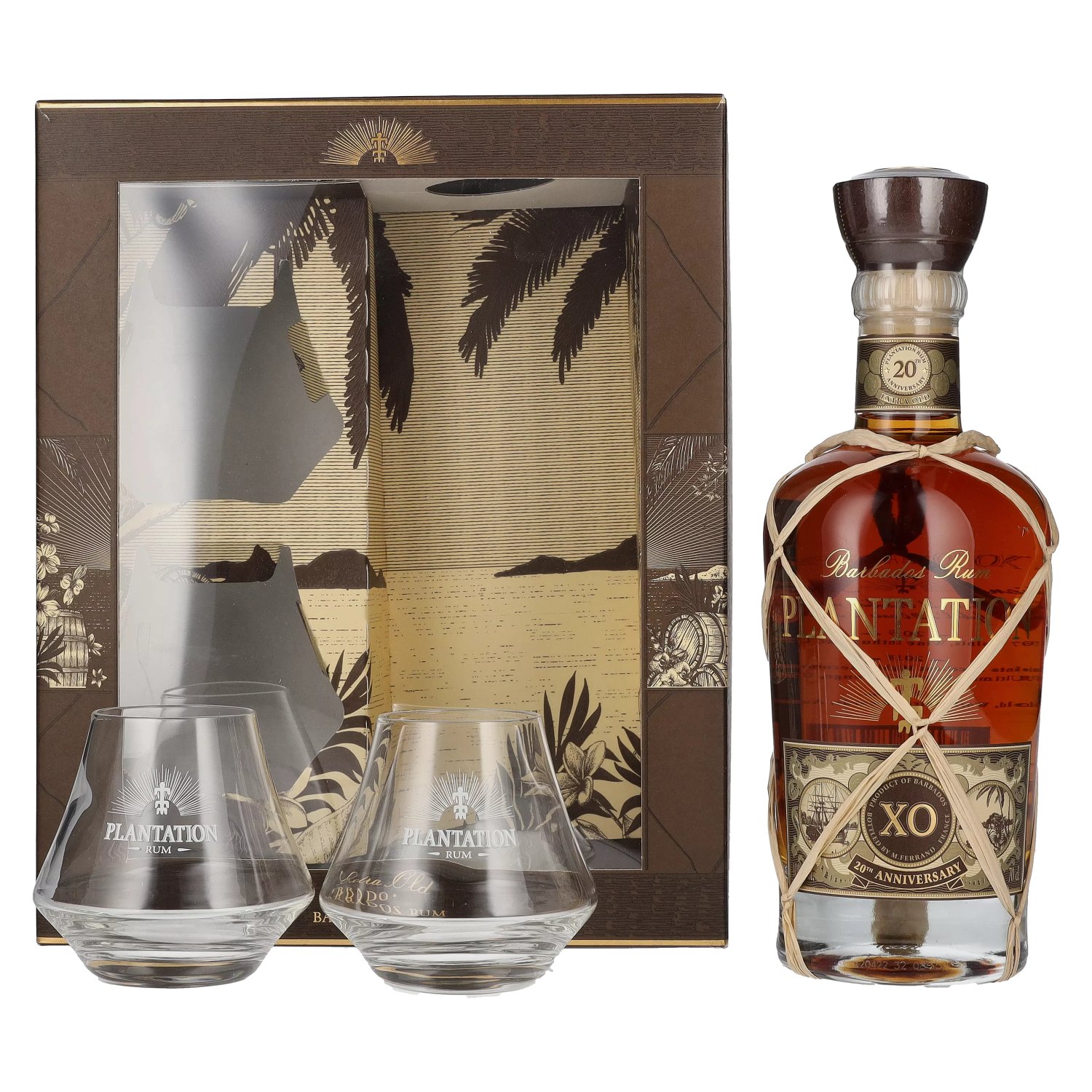 40% XO Geschenkbox Rum 20th 2 Plantation BARBADOS Anniversary 0,7l Gläsern mit in Vol.