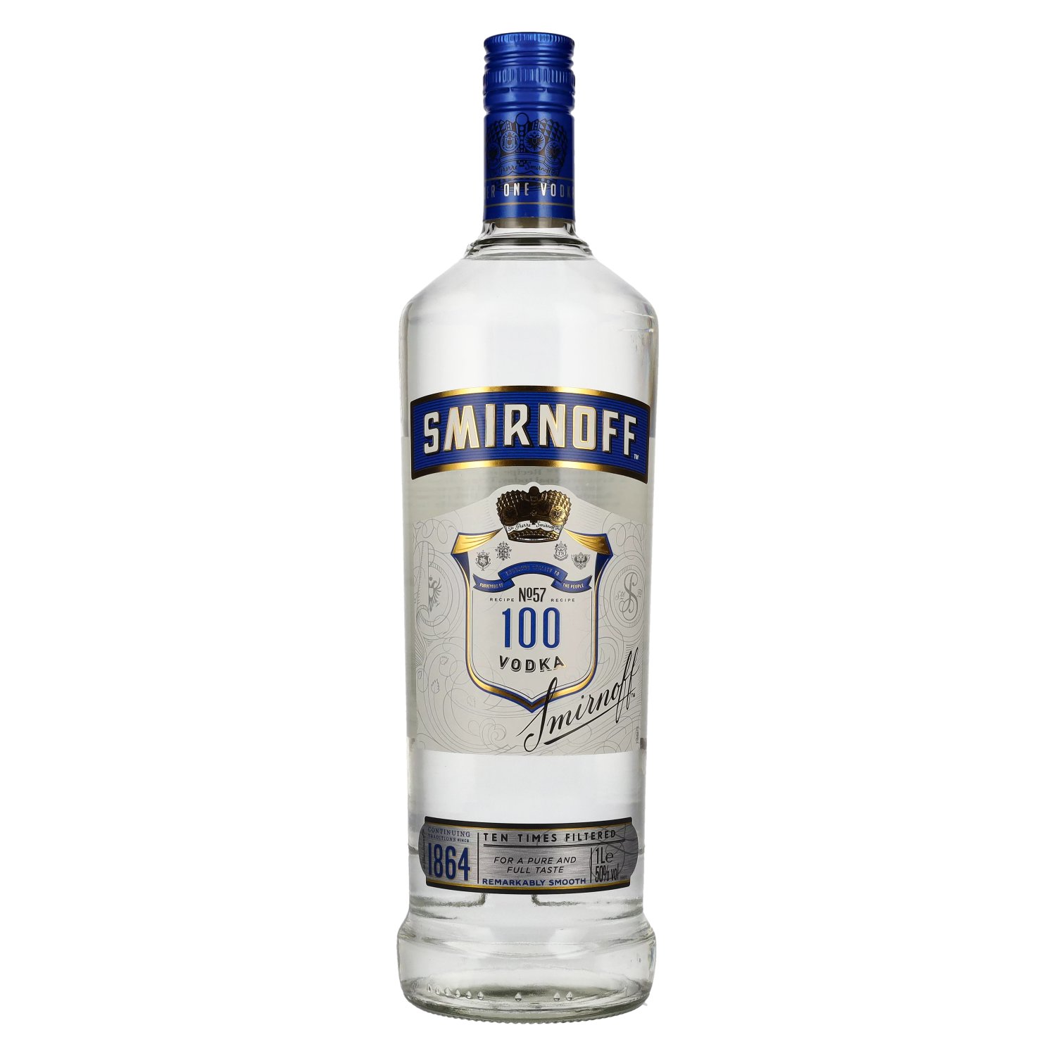 Vodka 50% Triple Blue Label Vol. Smirnoff 100 Distilled PROOF 1l