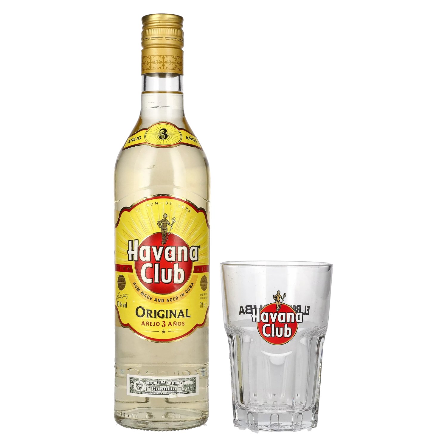 Havana Club Añejo 3 Años Rum 40% Vol. 0,7l mit Glas
