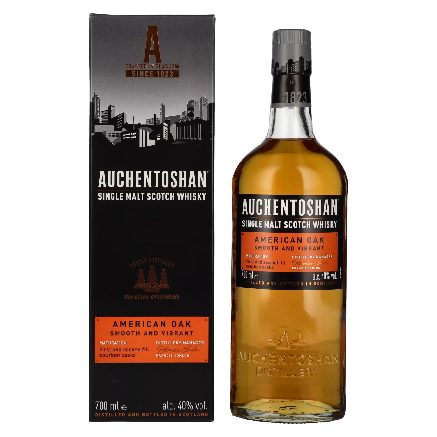 Single Auchentoshan Malt AMERICAN 40% in Whisky Scotch 0,7l Vol. OAK Geschenkbox