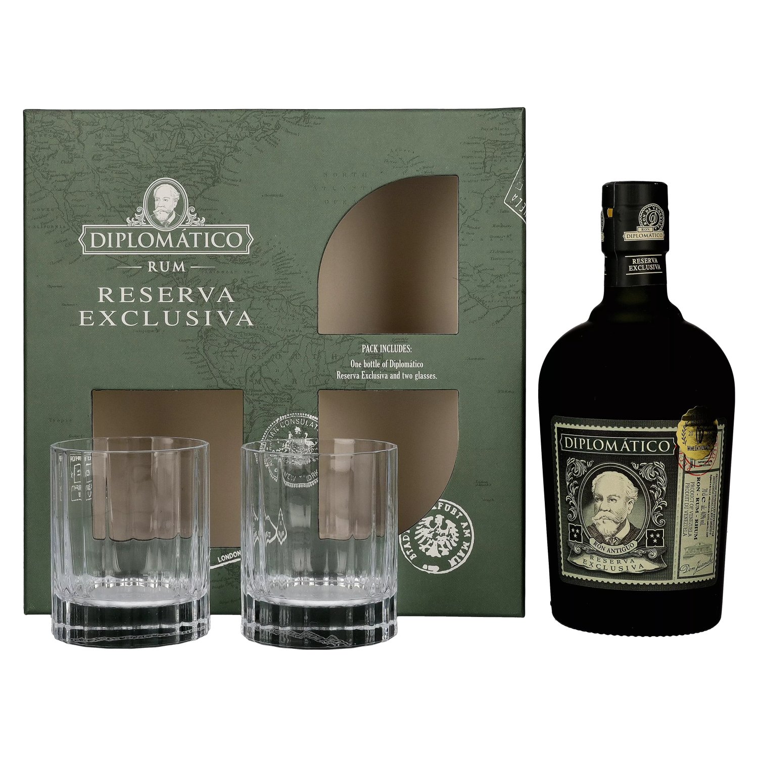 Diplomático RESERVA EXCLUSIVA Gläsern Antiguo in 0,7l 40% Ron Vol. 2 mit Geschenkbox