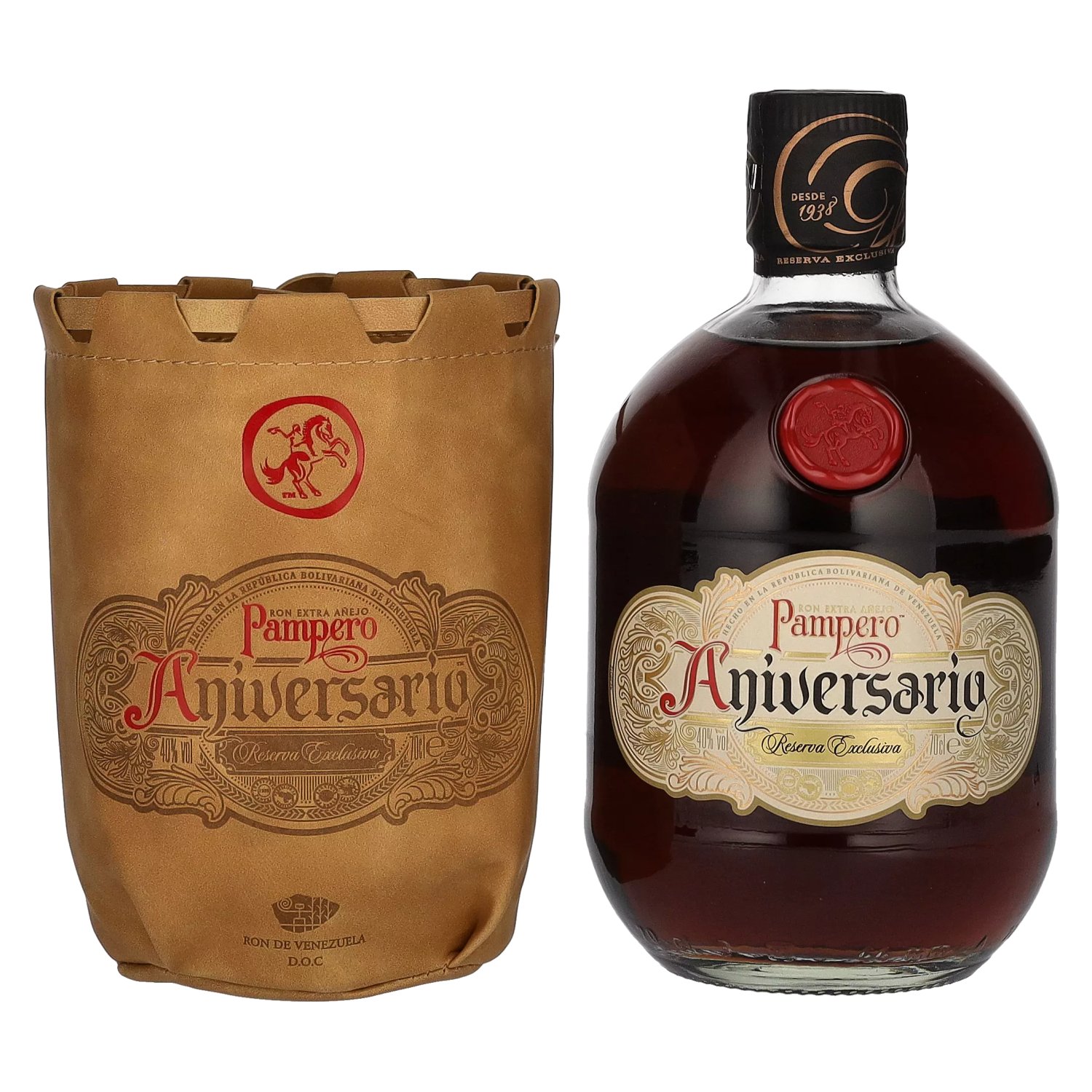 Pampero Aniversario Reserva Exclusiva Ron Extra Añejo 40% Vol. 0,7l in  Ledertasche