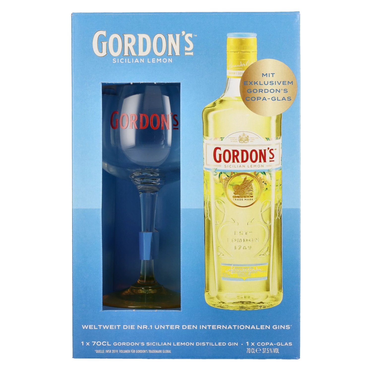Gordon\'s SICILIAN with in Vol. glass Distilled Gin LEMON Giftbox 0,7l 37,5