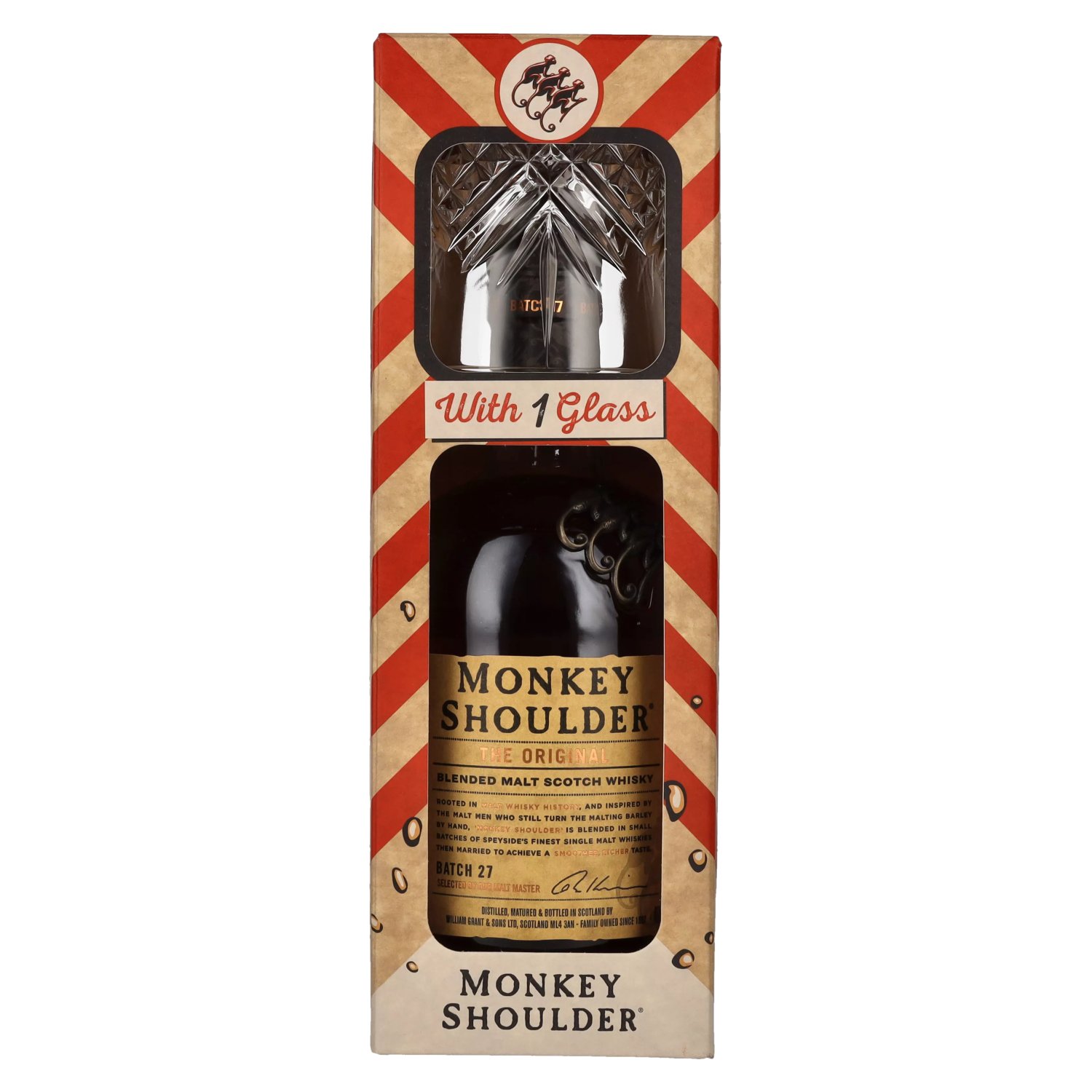 Monkey Shoulder THE ORIGINAL Blended Malt Batch 27 40% Vol. 0,7l in Giftbox  with glass